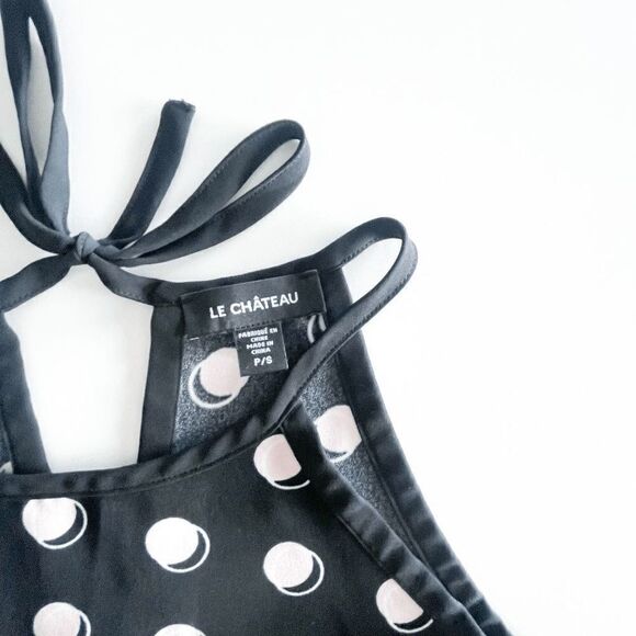 Le Chateau Womens Tank Top Polka Dots Tie Back White Pink Black Small - Picture 8 of 10